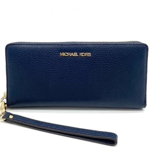 Michael Kors Large Continental Wallet Wristlet Navy Blue - Picture 1 of 8